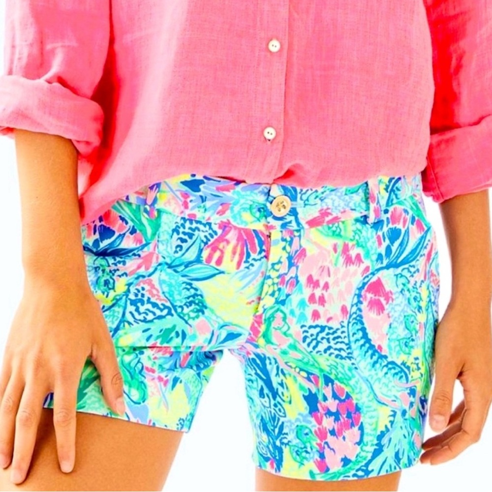 Lilly Pulitzer Knit Callahan Shorts, In Mermaid Cove Blue/Pink size 0